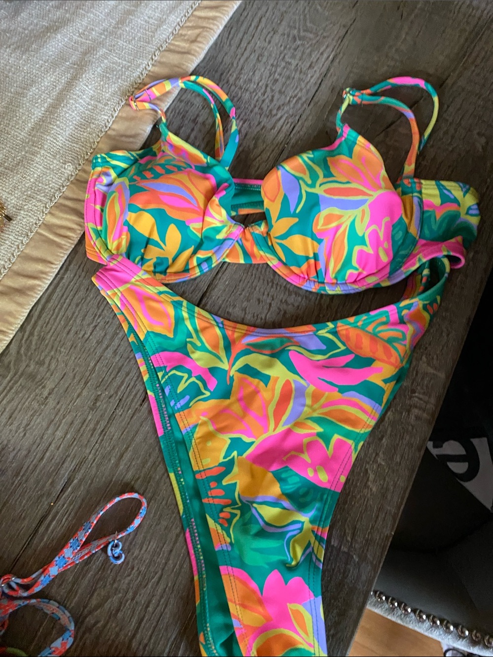 wild fable Tropical Floral Two-Piece Swim Set - Green, Pink & Yellow